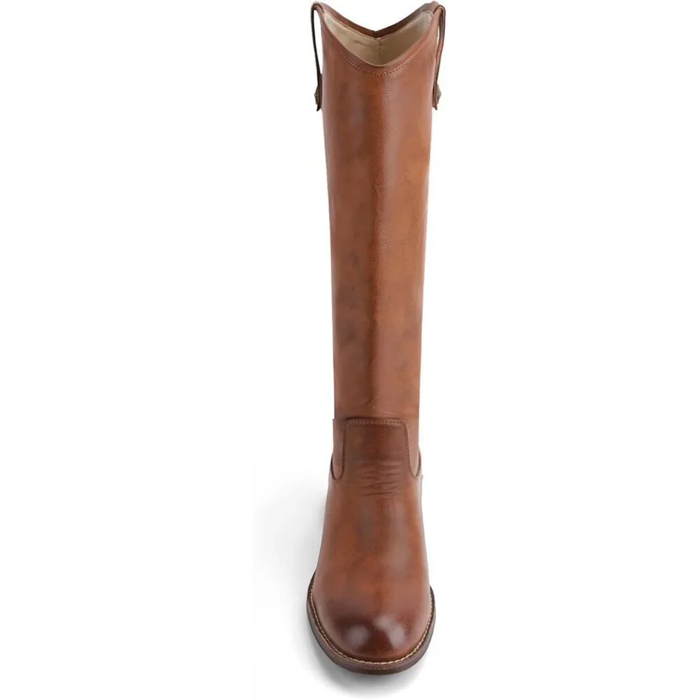 Women's Caramel Round Toe Chunky Heel Faux Suede Tall Knee High Boots Rubber